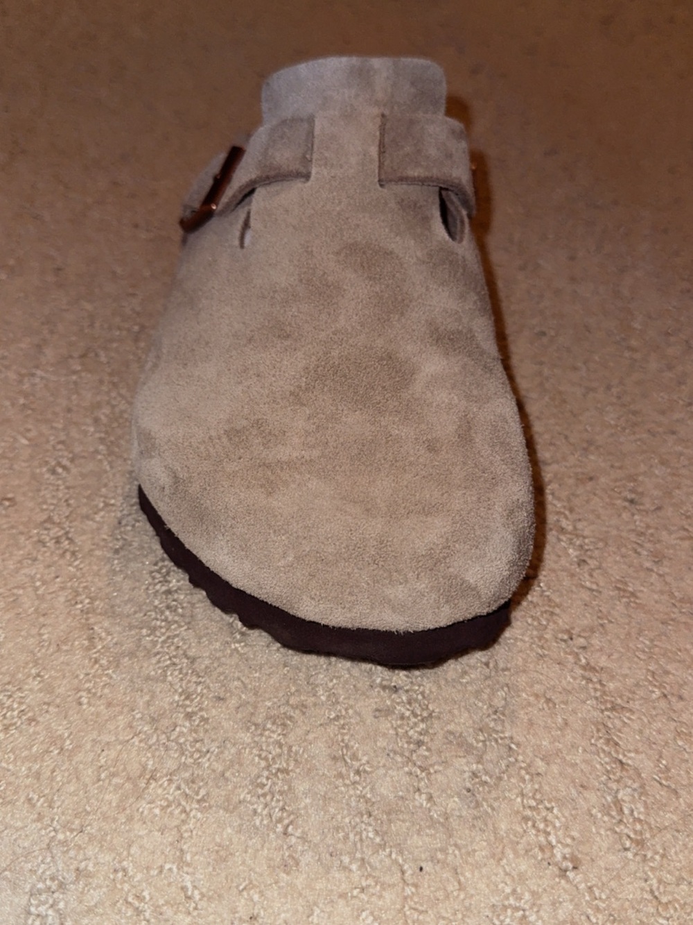 Birkenstock Men's Suede Clog Sandals in Taupe Brown with Bronze Buckle - Picture 7 of 8
